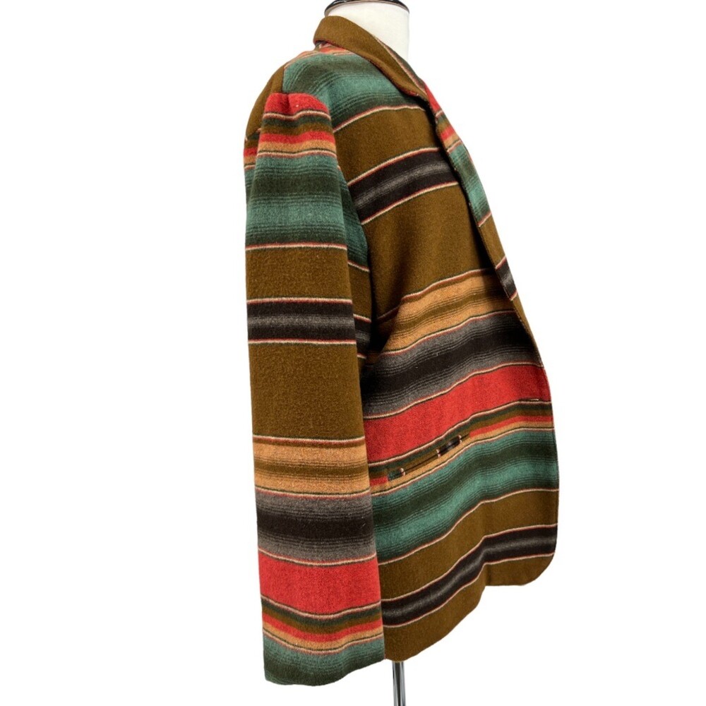 Allison Tracy Wool Striped Blazer Women's Size Large Brown Green Red Tan - Picture 2 of 8